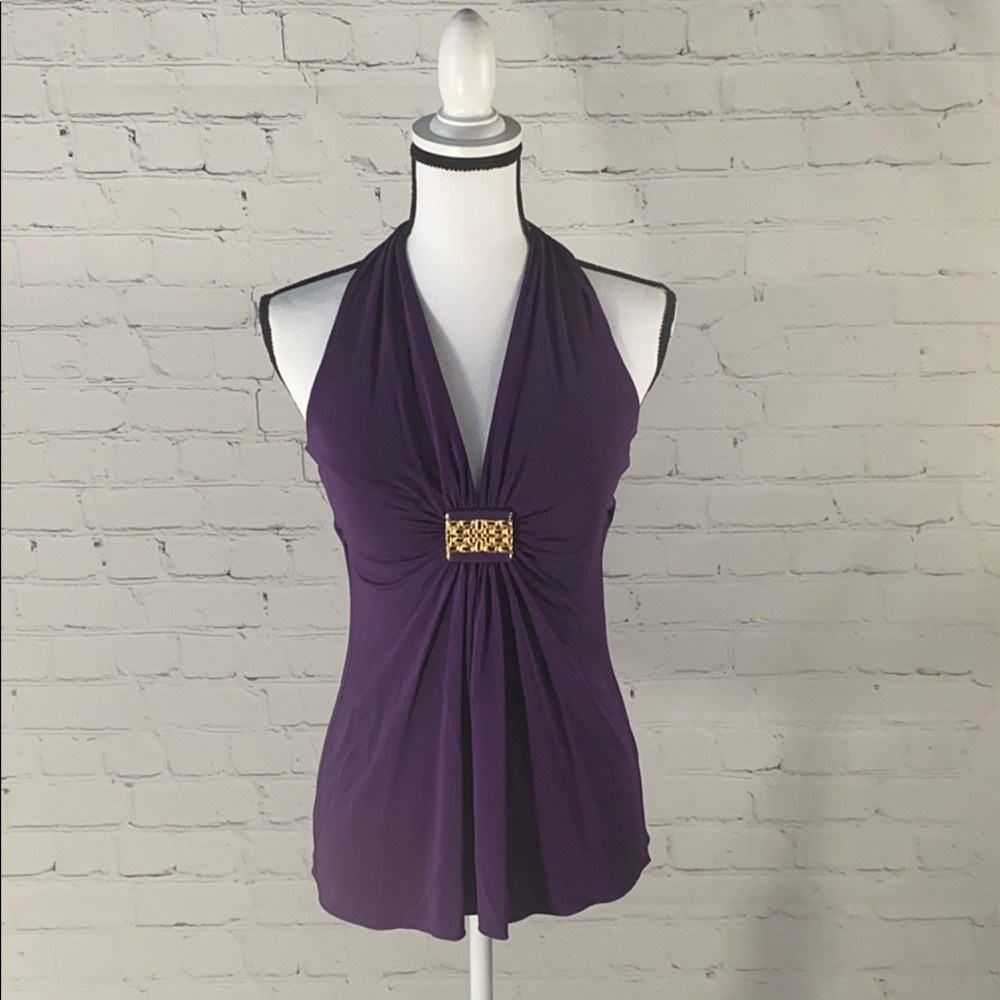 Purple Trina Turk Halter Top with Gold Chest Belt